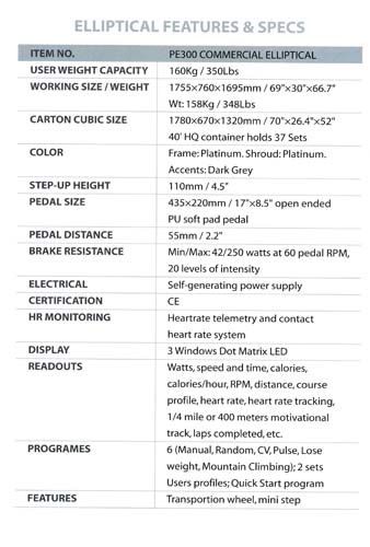 0021 PE 300  SPECIFICATIONS