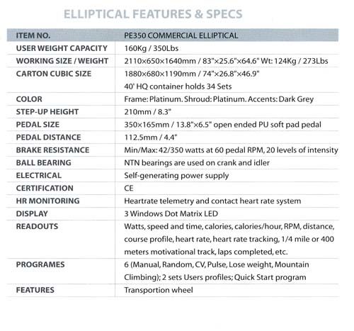 0023PE 350  SPECIFICATIONS
