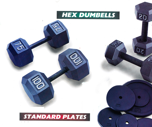 0042STANDARD STEEL PLATES & HEX DUMBELLS
